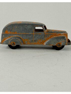 Vintage 1940s Orange Toy Truck USA Metal Wheel Intacted No Maker Mark